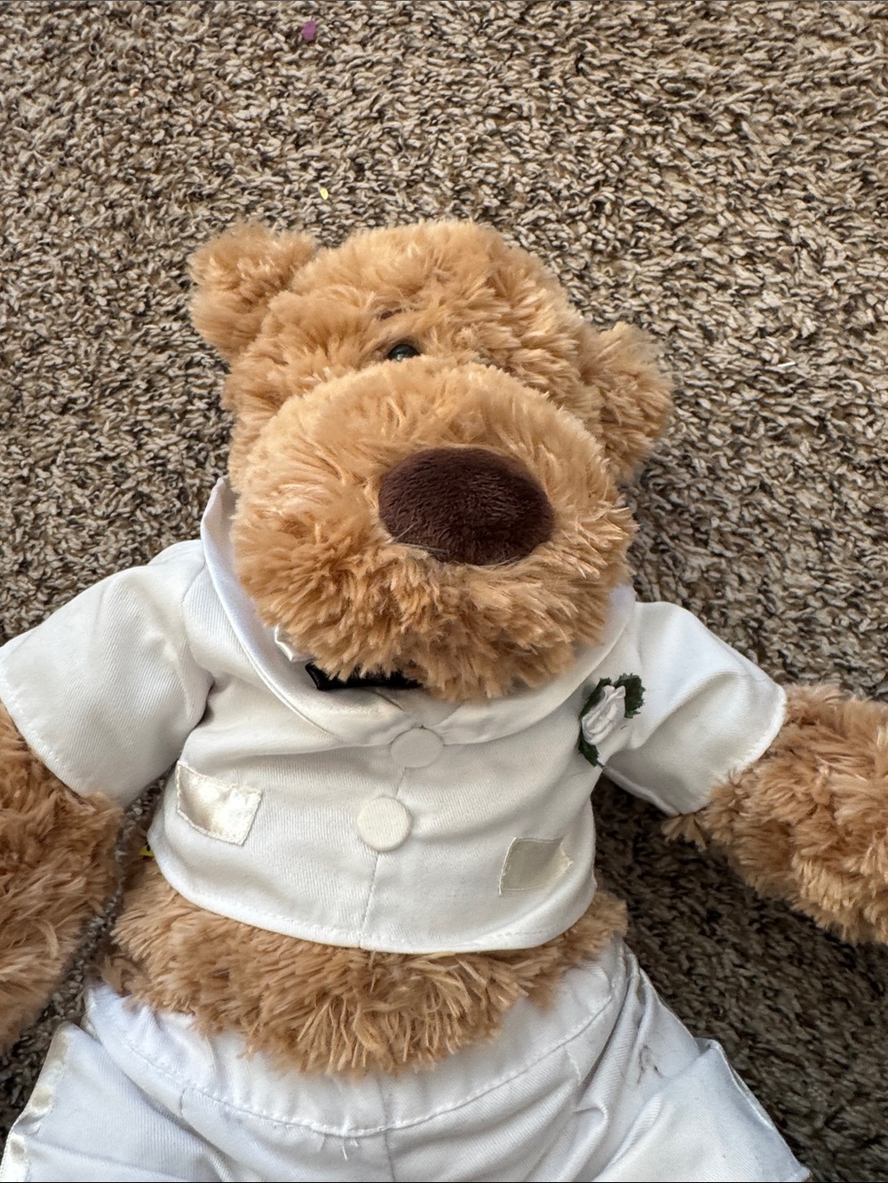 Build a bear Plush Light Brown Bear in White Outfit - Kids Toy